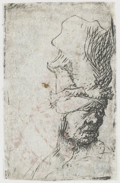 Huvudet på en man med en hög keps av Rembrandt van Rijn