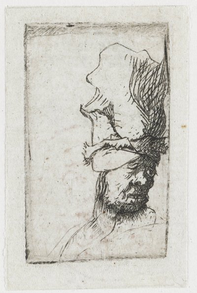 Huvudet på en man med en hög keps av Rembrandt van Rijn
