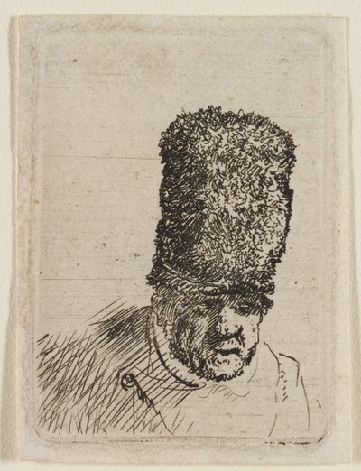 Huvudet av en äldre man i en hög pälsmössa: byst av Rembrandt van Rijn