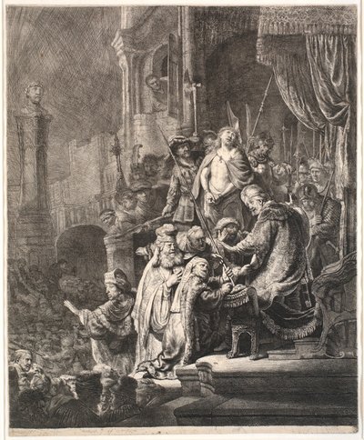 Jesus inför Pilatus: stor tallrik av Rembrandt van Rijn