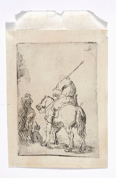 En ryttare med turban på hästryggen av Rembrandt van Rijn
