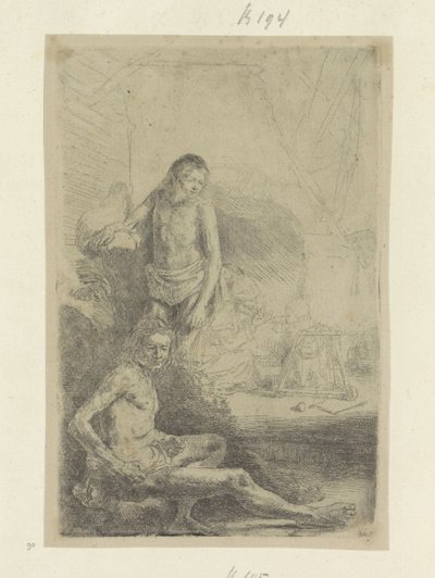 Ung man sitter och står Recueil de quatre-vingt-cinq estampes originales (serietitel) av Rembrandt van Rijn