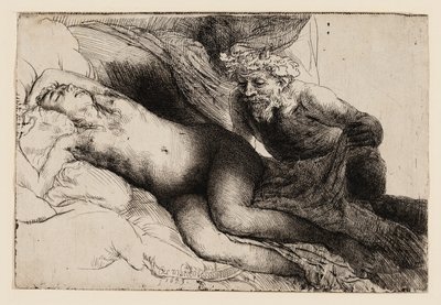 Jupiter och Antiope: Den större plattan av Rembrandt van Rijn