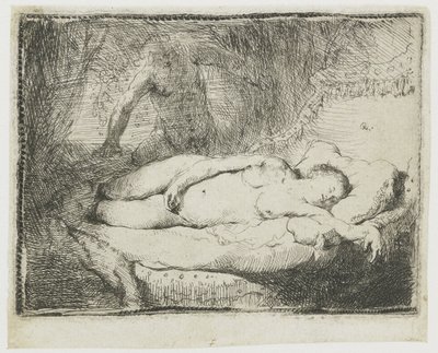 Jupiter och Antiope: mindre platta av Rembrandt van Rijn