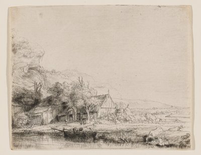 Landskap med en ko som dricker av Rembrandt van Rijn
