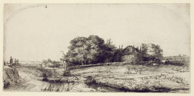 Landskap med Haybarn and a Flock of Sheep, ca 1652 (etsning och torrnål på papper) av Rembrandt van Rijn