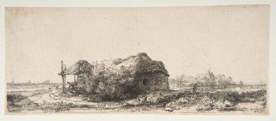 Landskap med en stuga och en hölada, 1641. av Rembrandt van Rijn