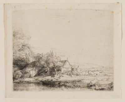 Landskap med en ko som dricker av Rembrandt van Rijn
