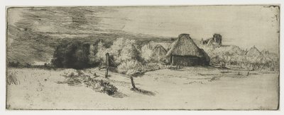 Landskap med en gårdsbyggnad och huset med tornet Landskap med en gårdsbyggnad och "huset med tornet" av Rembrandt van Rijn