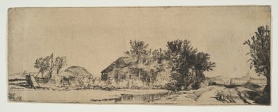 Landskap med en bondgård längs en väg vid en kanal, ca. 1652. av Rembrandt van Rijn
