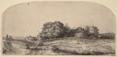 Landskap med en höskulle och en fårflock av Rembrandt van Rijn