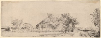Landskap med en väg bredvid en kanal av Rembrandt van Rijn