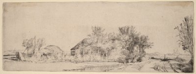 Landskap med en väg längs en kanal av Rembrandt van Rijn