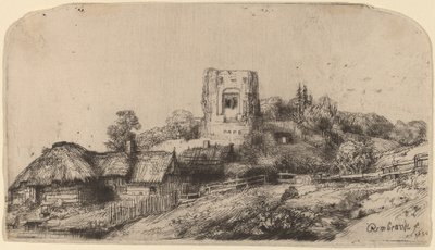Landskap med ett fyrkantigt torn av Rembrandt van Rijn