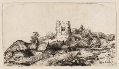 Landskap med ett fyrkantigt torn av Rembrandt van Rijn