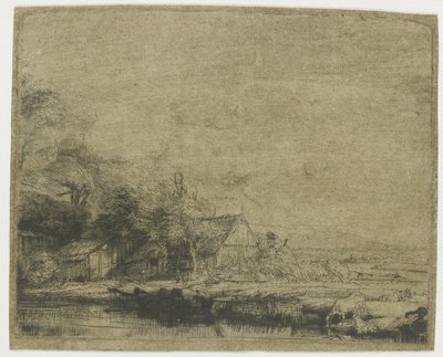 Landskap med en ko som dricker av Rembrandt van Rijn