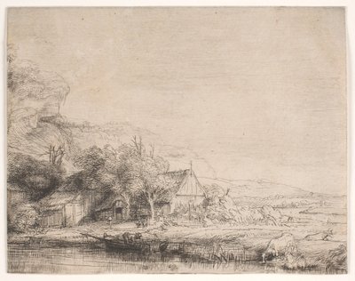 Landskap med en ko som dricker av Rembrandt van Rijn