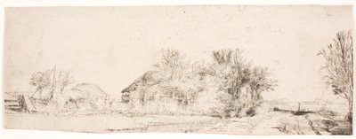 Landskap med en väg längs en kanal av Rembrandt van Rijn