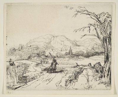 Landskap med en herde och en hund, ca. 1653. av Rembrandt van Rijn