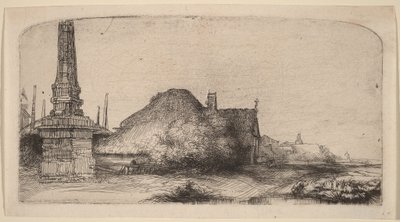 Landskap med en obelisk av Rembrandt van Rijn