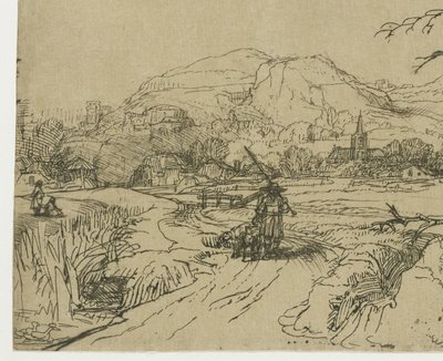 Landskap med en jägare och hundar av Rembrandt van Rijn