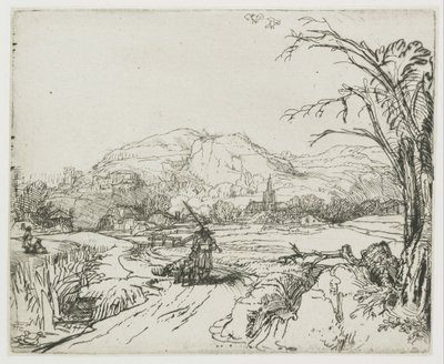 Landskap med en jägare och hundar av Rembrandt van Rijn