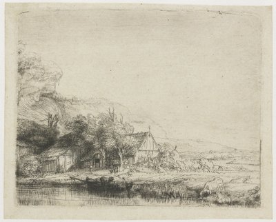 Landskap med en ko som dricker av Rembrandt van Rijn