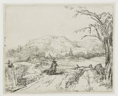 Landskap med fårherde och hundar (”Den lille jägaren”) av Rembrandt van Rijn
