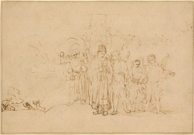 Lot och hans familj lämnar Sodom av Rembrandt van Rijn