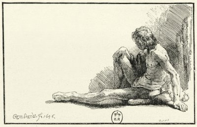 Man naken, sittande på golvet av Rembrandt van Rijn