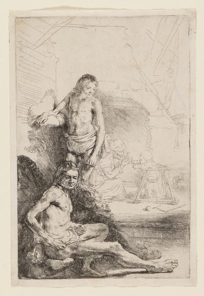 Man naken sittande och stående av Rembrandt van Rijn
