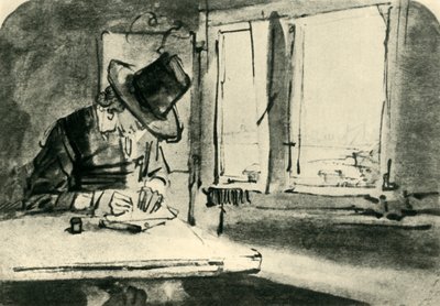 Man som ritar vid fönstret, mitten av 1600-talet, 1943. av Rembrandt van Rijn