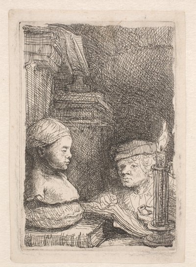 Man som tecknar efter en avgjutning av Rembrandt van Rijn