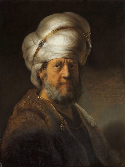 Man i orientaliska kläder Byst av en man i orientalisk klänning av Rembrandt van Rijn