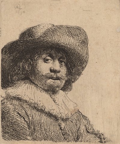 Man i en bredbrättad hatt, möjligen 1638. av Rembrandt van Rijn
