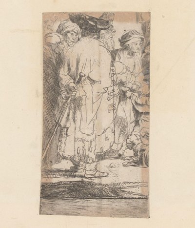 Man i mantel, sedd bakifrån Hundra Gulden bild av Rembrandt van Rijn