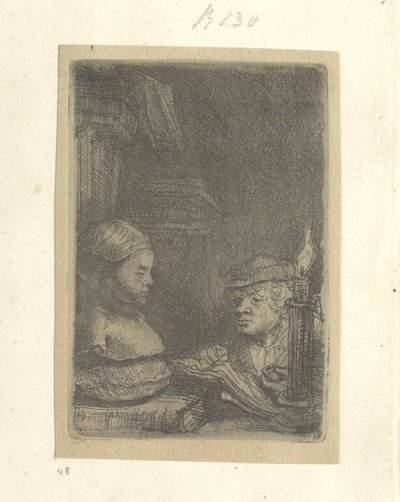 Man, ritar från en gipsmodell Recueil de quatre-vingt-cinq estampes originales (serietitel) av Rembrandt van Rijn