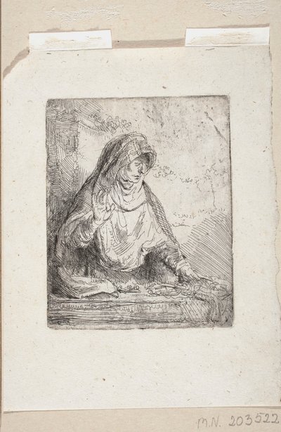 Den sorgande Jungfru Maria med Kristi lidandes symboler av Rembrandt van Rijn