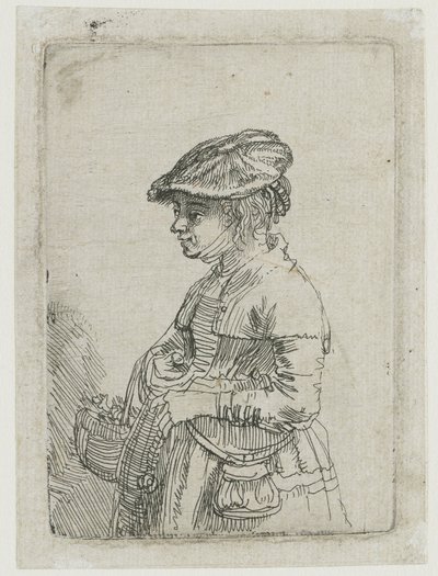 Flicka med korg av Rembrandt van Rijn