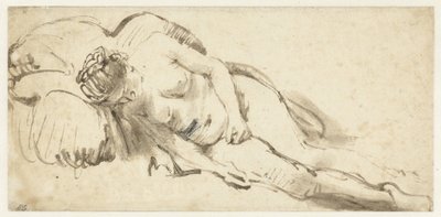 Naken kvinna som ligger på en kudde av Rembrandt van Rijn