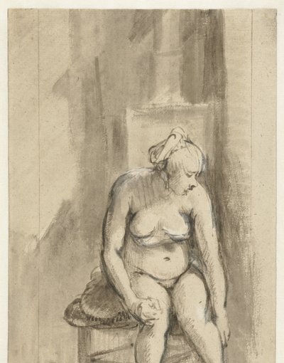 Naken kvinna som sitter vid en spis Naken kvinna som sitter vid en spis av Rembrandt van Rijn