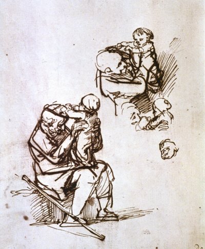 Gammal man leker med barn, 1635-1640 av Rembrandt van Rijn