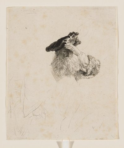 En gammal man som skärmar av solen med handen av Rembrandt van Rijn