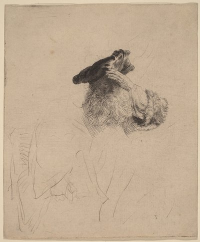 En gammal man som skärmar av solen med handen av Rembrandt van Rijn
