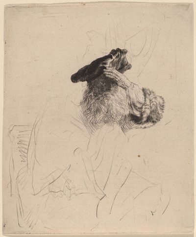 Gammal man skuggar sina ögon med sin hand, ca. 1639. av Rembrandt van Rijn
