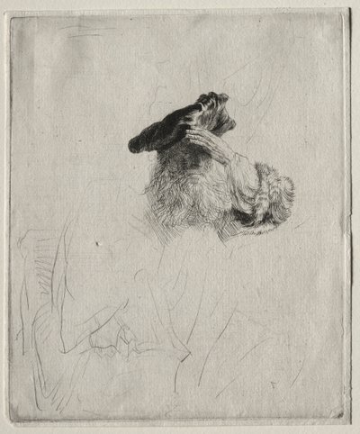 Gammal man skuggar sina ögon med sin hand, ca. 1639. av Rembrandt van Rijn
