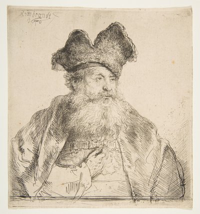 Gubben med en delad pälsmössa. av Rembrandt van Rijn