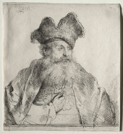 Gammal man med en delad pälsmössa av Rembrandt van Rijn