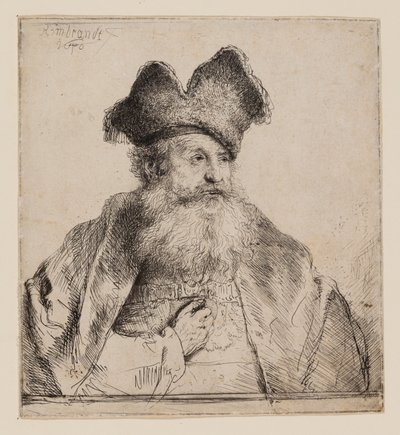 Gammal man med en delad pälsmössa av Rembrandt van Rijn