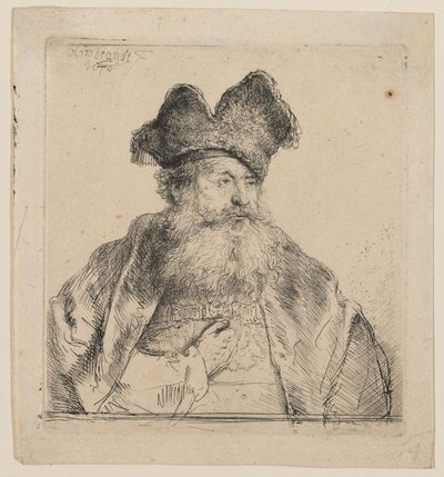 Gammal man med en delad pälsmössa av Rembrandt van Rijn